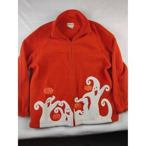 Toffee Apple Fleece Halloween Jacket Ghosts Pumpkins Orange Womens L